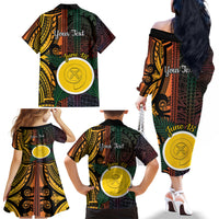 Personalised Shefa Day Family Matching Off The Shoulder Long Sleeve Dress and Hawaiian Shirt Happy June 18 Vanuatu Province LT14 - Polynesian Pride