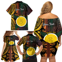 Personalised Shefa Day Family Matching Off Shoulder Short Dress and Hawaiian Shirt Happy June 18 Vanuatu Province LT14 - Polynesian Pride