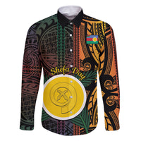 Personalised Shefa Day Family Matching Off Shoulder Short Dress and Hawaiian Shirt Happy June 18 Vanuatu Province LT14 Dad's Shirt - Long Sleeve Black - Polynesian Pride