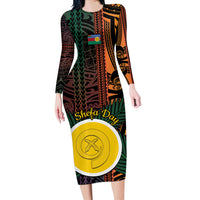 Personalised Shefa Day Long Sleeve Bodycon Dress Happy June 18 Vanuatu Province