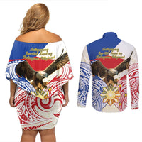 Philippines Independence Day Couples Matching Off Shoulder Short Dress and Long Sleeve Button Shirt Pilipinas Eagle 126th Anniversary LT14 - Polynesian Pride
