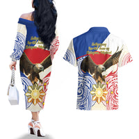 Philippines Independence Day Couples Matching Off The Shoulder Long Sleeve Dress and Hawaiian Shirt Pilipinas Eagle 126th Anniversary LT14 - Polynesian Pride