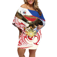Philippines Independence Day Off Shoulder Short Dress Pilipinas Eagle 126th Anniversary LT14 Women Blue - Polynesian Pride