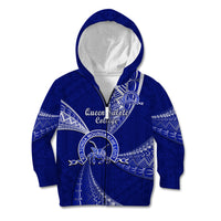 Personalised Tonga Queen Salote College Kid Hoodie Tongan Ngatu Pattern LT14 Zip Hoodie Blue - Polynesian Pride