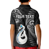 Personalised New Zealand Kid Polo Shirt Aotearoa Silver Fern With Manaia Maori Unique Black LT14 - Polynesian Pride