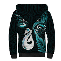 Personalised New Zealand Sherpa Hoodie Aotearoa Silver Fern With Manaia Maori Unique Turquoise LT14 - Polynesian Pride
