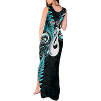 Personalised New Zealand Tank Maxi Dress Aotearoa Silver Fern With Manaia Maori Unique Turquoise LT14 - Polynesian Pride