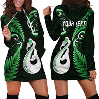 Personalised New Zealand Hoodie Dress Aotearoa Silver Fern With Manaia Maori Unique Green LT14 - Polynesian Pride