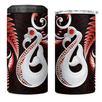 New Zealand 4 in 1 Can Cooler Tumbler Aotearoa Silver Fern With Manaia Maori Unique Red LT14 One Size: 16 oz Red - Polynesian Pride