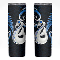 New Zealand Skinny Tumbler Aotearoa Silver Fern With Manaia Maori Unique Blue