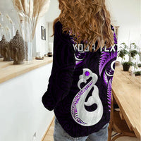 Personalised New Zealand Women Casual Shirt - Aotearoa Silver Fern With Manaia Maori Unique Purple LT14 - Polynesian Pride
