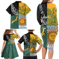 Personalised Rugby 2025 Championship Family Matching Long Sleeve Bodycon Dress and Hawaiian Shirt Combination of Southern Hemisphere Countries LT14 - Polynesian Pride