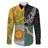 Personalised Rugby 2025 Championship Family Matching Off Shoulder Maxi Dress and Hawaiian Shirt Combination of Southern Hemisphere Countries LT14 Dad's Shirt - Long Sleeve Black - Polynesian Pride