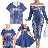 Custom Manu Samoa Rugby 2026 Family Matching Off The Shoulder Long Sleeve Dress and Hawaiian Shirt Samoan Pattern
