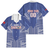 Custom Manu Samoa Rugby 2026 Family Matching Off Shoulder Short Dress and Hawaiian Shirt Samoan Pattern LT14 Dad's Shirt - Short Sleeve Blue - Polynesian Pride