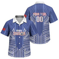 Custom Manu Samoa Rugby 2026 Family Matching Off Shoulder Short Dress and Hawaiian Shirt Samoan Pattern LT14 Son's Shirt Blue - Polynesian Pride