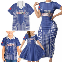 Custom Manu Samoa Rugby 2026 Family Matching Short Sleeve Bodycon Dress and Hawaiian Shirt Samoan Pattern
