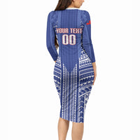 Custom Manu Samoa Rugby 2026 Long Sleeve Bodycon Dress Samoan Pattern LT14 - Polynesian Pride