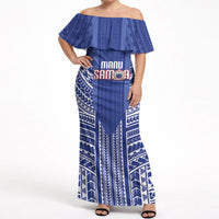 Custom Manu Samoa Rugby 2026 Off Shoulder Maxi Dress Samoan Pattern LT14 Women Blue - Polynesian Pride