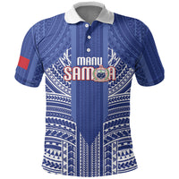 Custom Manu Samoa Rugby 2026 Polo Shirt Samoan Pattern LT14 Blue - Polynesian Pride