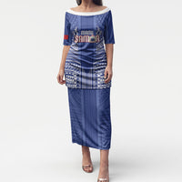 Custom Manu Samoa Rugby 2026 Puletasi Samoan Pattern LT14 Long Dress Blue - Polynesian Pride