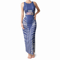 Custom Manu Samoa Rugby 2026 Tank Maxi Dress Samoan Pattern LT14 Women Blue - Polynesian Pride