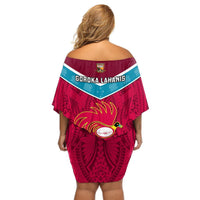 Papua New Guinea Rugby Off Shoulder Short Dress Goroka Lahanis PNG Polynesian Pattern LT14 - Polynesian Pride