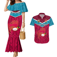 Custom Papua New Guinea Rugby Couples Matching Mermaid Dress And Hawaiian Shirt Goroka Lahanis PNG Polynesian Pattern LT14 Red - Polynesian Pride
