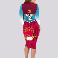 Custom Papua New Guinea Rugby Long Sleeve Bodycon Dress Goroka Lahanis PNG Polynesian Pattern LT14 - Polynesian Pride