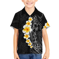 Black Tropical Plumeria With Galaxy Polynesian Art Family Matching Off The Shoulder Long Sleeve Dress and Hawaiian Shirt LT14 Son's Shirt Black - Polynesian Pride