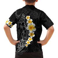 Black Tropical Plumeria With Galaxy Polynesian Art Family Matching Off Shoulder Short Dress and Hawaiian Shirt LT14 - Polynesian Pride
