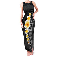 Black Tropical Plumeria With Galaxy Polynesian Art Family Matching Tank Maxi Dress and Hawaiian Shirt LT14 Mom's Dress Black - Polynesian Pride