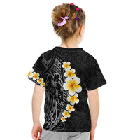 Black Tropical Plumeria With Galaxy Polynesian Art Kid T Shirt