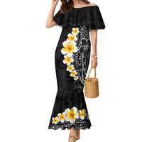 Black Tropical Plumeria With Galaxy Polynesian Art Mermaid Dress LT14 Women Black - Polynesian Pride