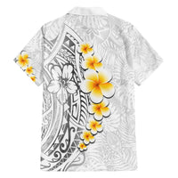 White Tropical Plumeria With Galaxy Polynesian Art Family Matching Off The Shoulder Long Sleeve Dress and Hawaiian Shirt LT14 - Polynesian Pride