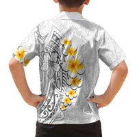 White Tropical Plumeria With Galaxy Polynesian Art Family Matching Off Shoulder Short Dress and Hawaiian Shirt LT14 - Polynesian Pride