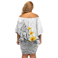 White Tropical Plumeria With Galaxy Polynesian Art Family Matching Off Shoulder Short Dress and Hawaiian Shirt LT14 - Polynesian Pride
