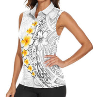 White Tropical Plumeria With Galaxy Polynesian Art Women Sleeveless Polo Shirt