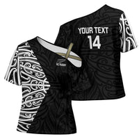 New Zealand Silver Fern Rugby Custom Cross Shoulder Shirt Maori Koru Go Black Fern - Polynesian Pride