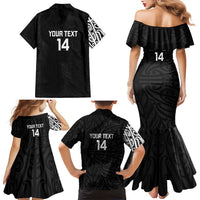 New Zealand Silver Fern Rugby Custom Family Matching Mermaid Dress and Hawaiian Shirt Maori Koru Go Black Fern LT14 - Polynesian Pride