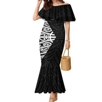 New Zealand Silver Fern Rugby Custom Family Matching Mermaid Dress and Hawaiian Shirt Maori Koru Go Black Fern LT14 Mom's Dress Black - Polynesian Pride