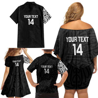 New Zealand Silver Fern Rugby Custom Family Matching Off Shoulder Short Dress and Hawaiian Shirt Maori Koru Go Black Fern LT14 - Polynesian Pride