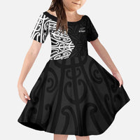 New Zealand Silver Fern Rugby Custom Family Matching Short Sleeve Bodycon Dress and Hawaiian Shirt Maori Koru Go Black Fern LT14 Daughter's Dress Black - Polynesian Pride