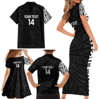 New Zealand Silver Fern Rugby Custom Family Matching Short Sleeve Bodycon Dress and Hawaiian Shirt Maori Koru Go Black Fern LT14 - Polynesian Pride
