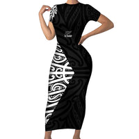New Zealand Silver Fern Rugby Custom Family Matching Short Sleeve Bodycon Dress and Hawaiian Shirt Maori Koru Go Black Fern LT14 Mom's Dress Black - Polynesian Pride
