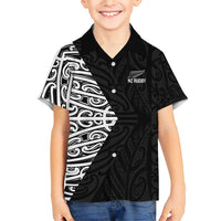New Zealand Silver Fern Rugby Custom Family Matching Short Sleeve Bodycon Dress and Hawaiian Shirt Maori Koru Go Black Fern LT14 Son's Shirt Black - Polynesian Pride