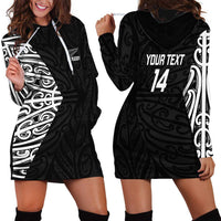 New Zealand Silver Fern Rugby Hoodie Dress - Maori Koru Go Black Fern LT14 - Polynesian Pride