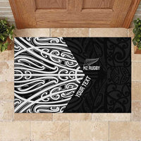New Zealand Silver Fern Rugby Custom Rubber Doormat Maori Koru Go Black Fern - Polynesian Pride