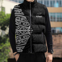 New Zealand Silver Fern Rugby Custom Sleeveless Puffer Jacket Maori Koru Go Black Fern - Polynesian Pride