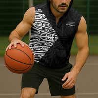 New Zealand Silver Fern Rugby Custom Sleeveless Zip Hoodie Maori Koru Go Black Fern LT14 - Polynesian Pride